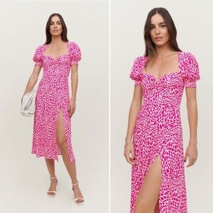 Reformation || Lacey Dress in Amore Pink Hearts 6 NWT